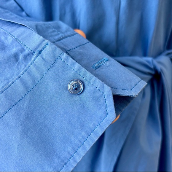 Max Mara Poplin Shirt Dress Royal Blue Long Sleeve Side Tie Button Front Size 4 - Picture 8 of 11